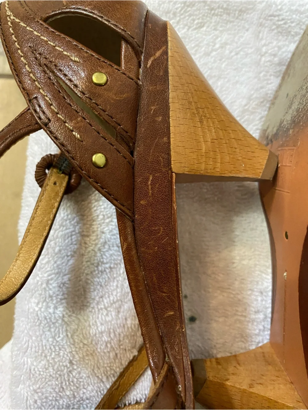 Frye Brown Leather Peep-Toe Ankle Strap Heels